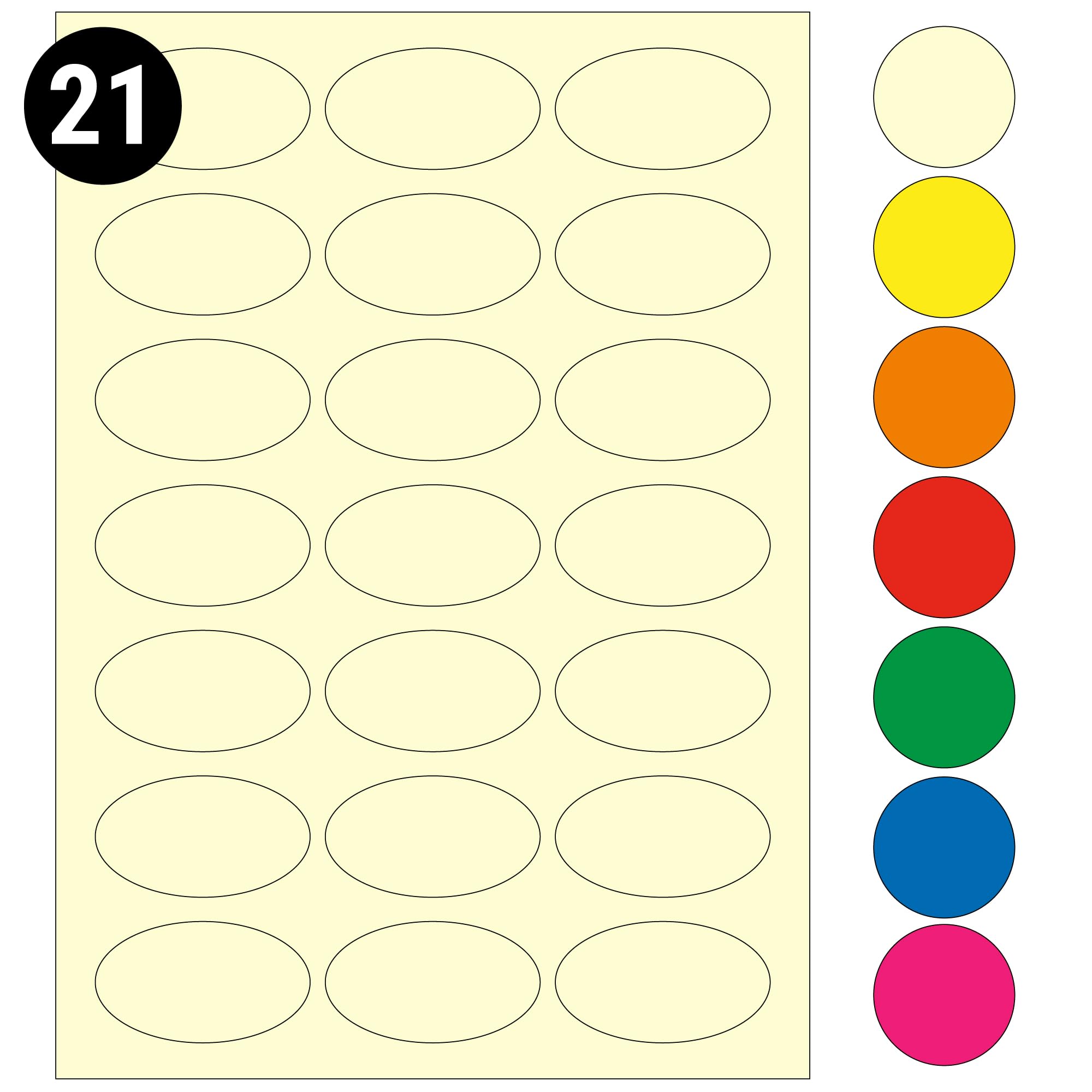 L&B Colour Range - Oval Labels – 3 Sizes & 7 Vibrant Colors – A4 Sheet – Compatible with Laser & Inkjet Printers (Cream, 21 Labels Per Sheet - 500 Sheets)