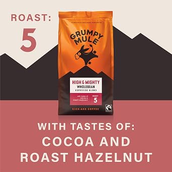 Grumpy Mule High and Mighty Espresso Blend Whole Coffee Beans with notes of Cocoa and Roast Hazelnut 500g