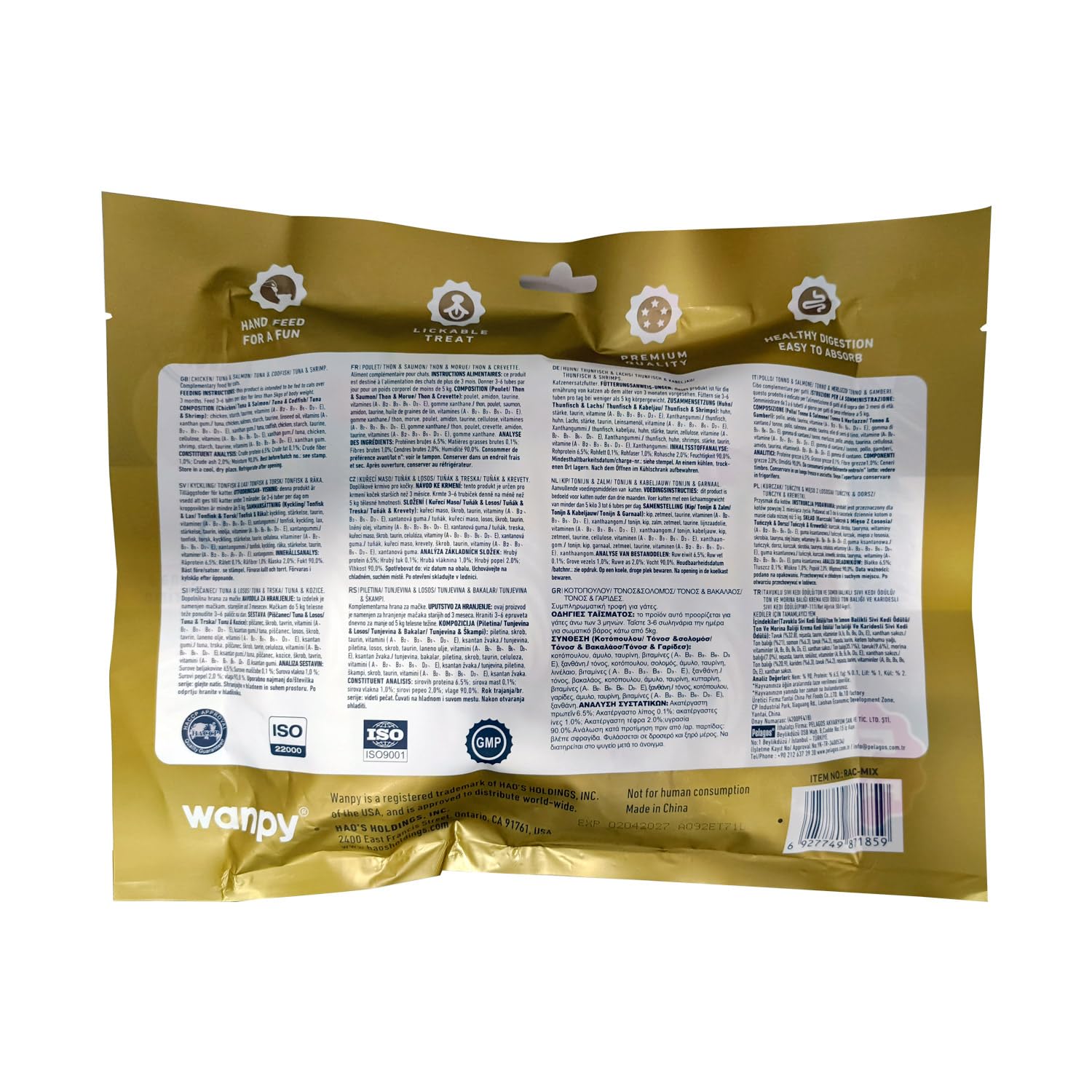Wanpy Creamy Treats Lot de 50 friandises pour chat 4 saveurs