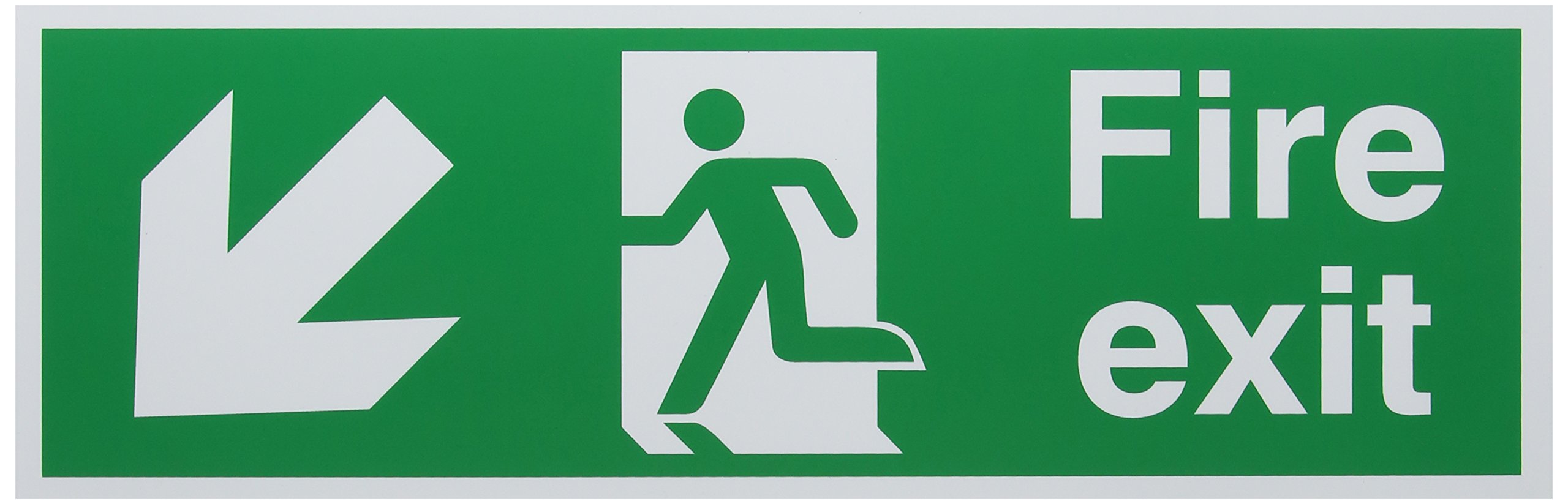 Safety Sign Fire Exit Running Man Arrow Down/Left in PVC, 150mm x 450mm