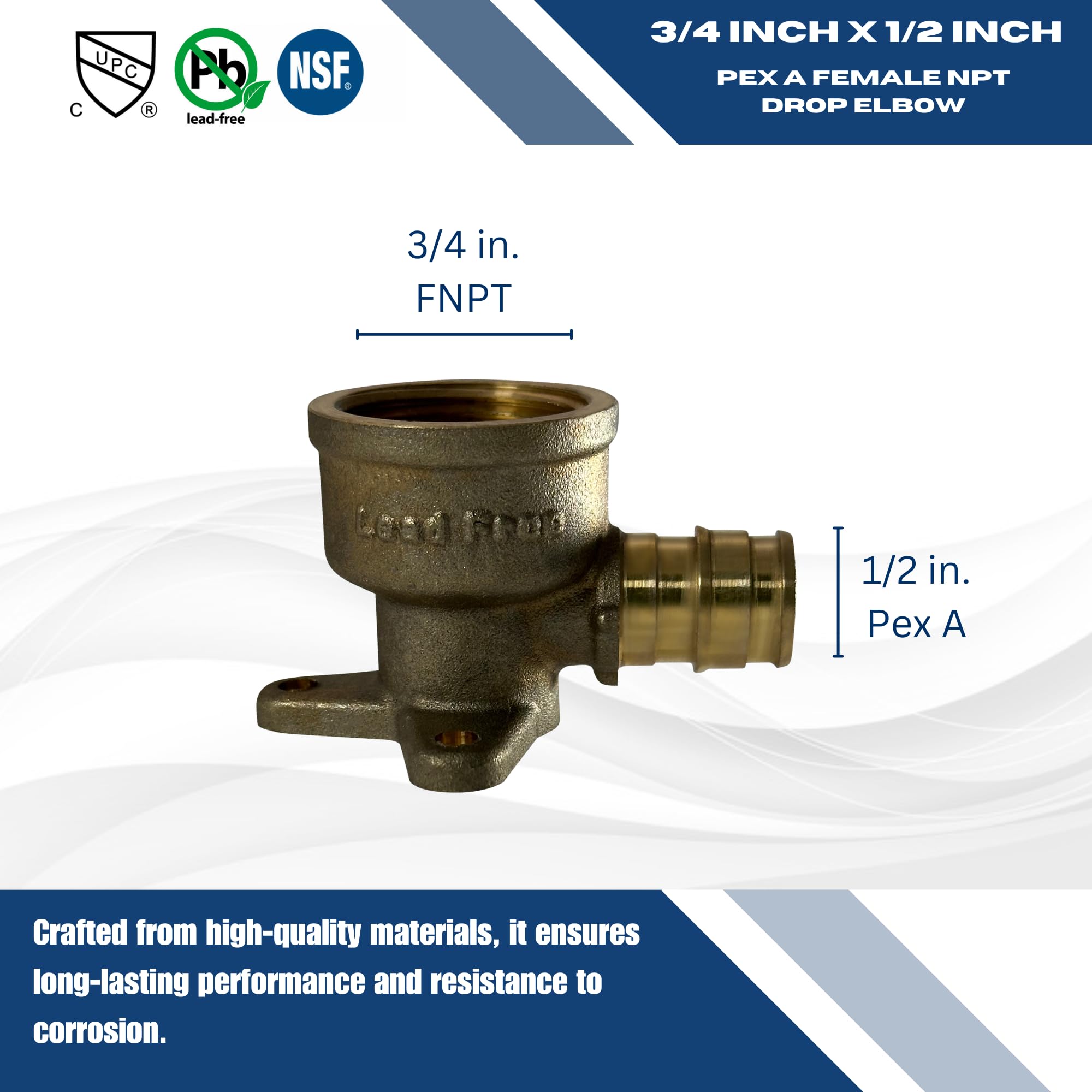 10 codos hembra NPT XFITTING Pex A, 1/2 pulgada x 3/4 pulgadas, 201-1-3 = 10XX