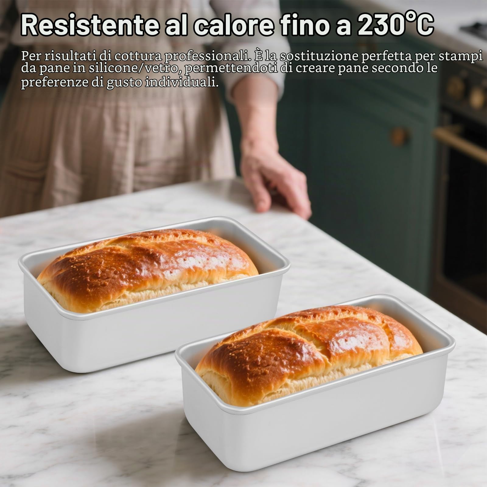 Set di 2 Teglia per pane Rettangolare in Alluminio Anodizzato, per Cuocere Pane, Torte e Toast, 20 x 10 x 6,5 cm, Argento