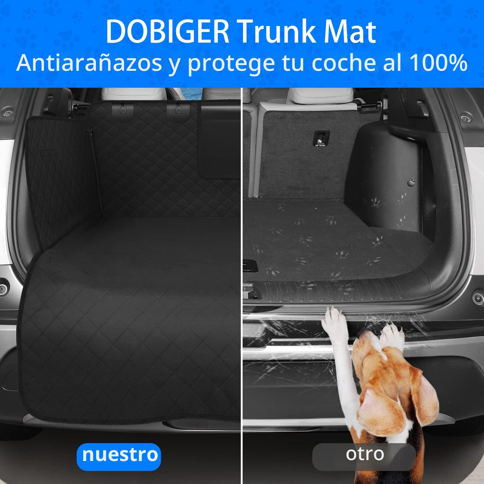 Protector de Maletero para Perros Universal, Impermeable y Antideslizante, Funda Coche para Mascotas de 185x105 cm, Adecuado para Coches Pequeños, SUV y Camionetas