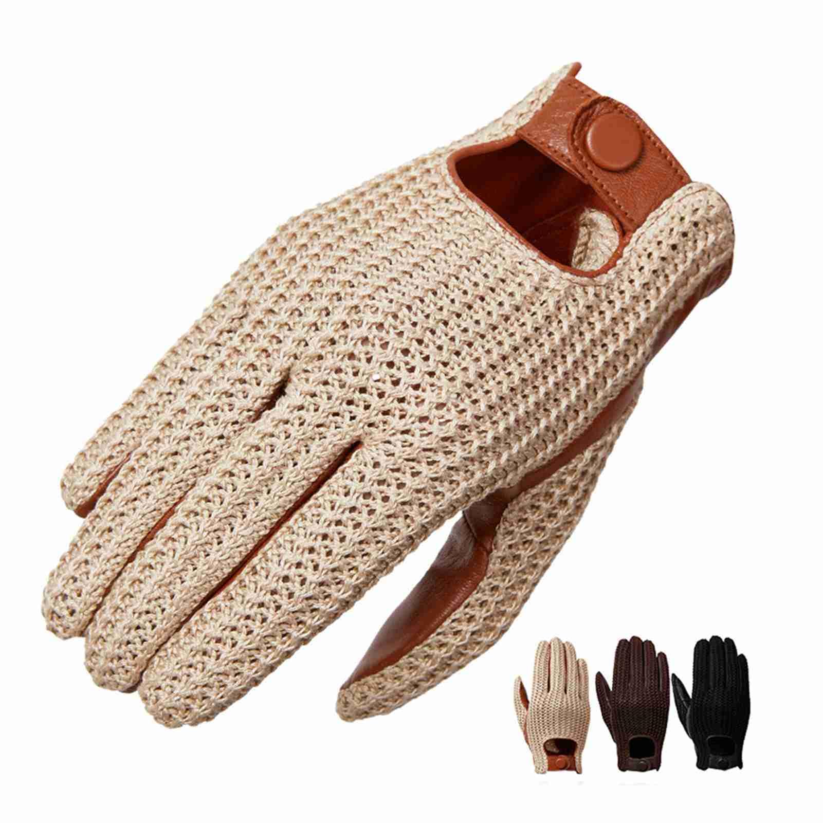 HUIOP Gants de conduite automobile, Gants d'écran tactile en peau de chèvre tricotés pour hommes pour la conduite quotidienne en moto