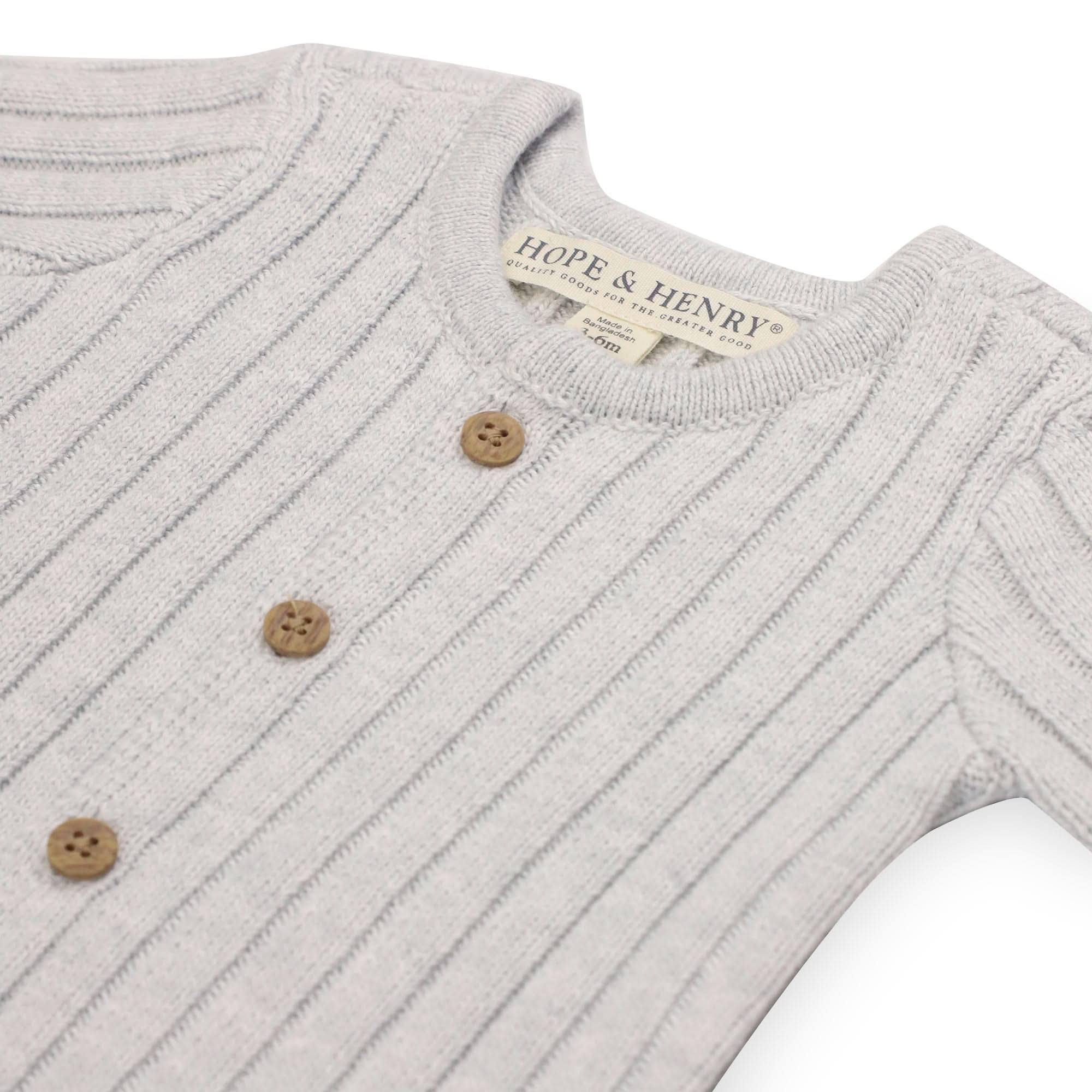 Hope & Henry Baby Organic Shortie Button Front Sweater Romper, 0-3 Months, Light Gray Heather Rib