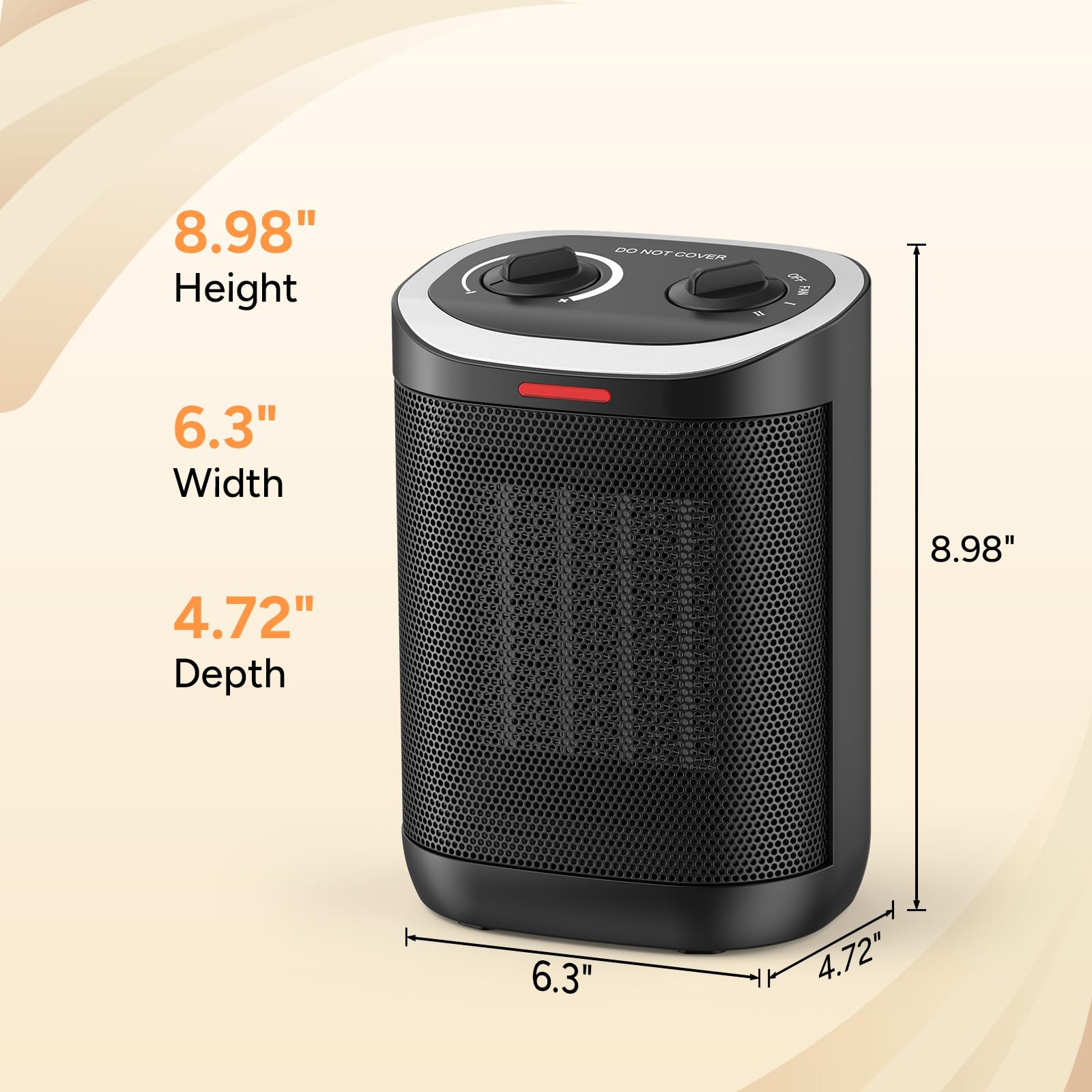 Calefactor eléctrico de espacio para interiores, de cerámica PTC de 1500 W con termostato, calentamiento rápido de 2 segundos, 3 modos y protección de seguridad, portátil, para recámara, oficina