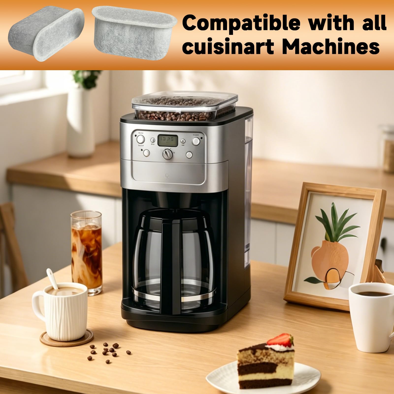 Paquete de 9 filtros de agua de carbón, filtro de café de repuesto compatible con todas las cafeteras Cuisinart (paquete de 9)