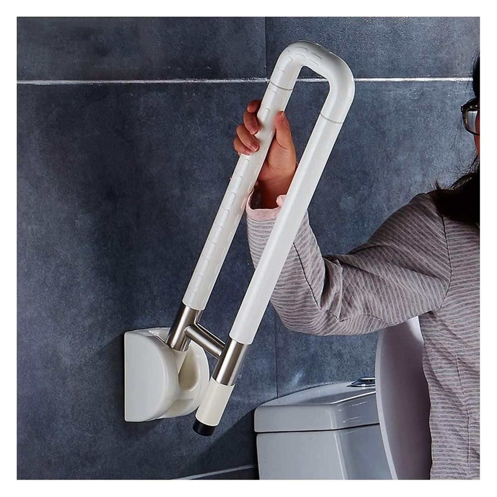 Agarraderas Barras de seguridad for bañera con acabado de nailon antideslizante, pasamanos plegables en forma de U de acero inoxidable, barra de seguridad abatible for inodoro