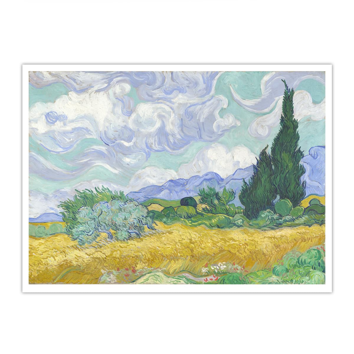 SHENGPOSTER Rustic Golden Cereal Meadow Canvas Prints a Wheatfield with Cypresses Wall Art Rural Countryside Canvas Artwork Elegant Wall Decor Frameless 75x100cm