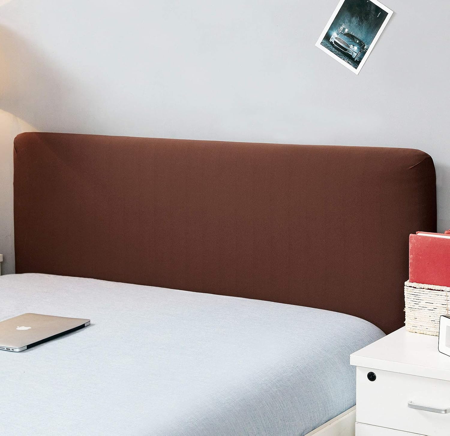 WOMACO Bed Headboard Slipcover Protector Stretch Solid Color Dustproof Cover for Bedroom Decor - King, Brown