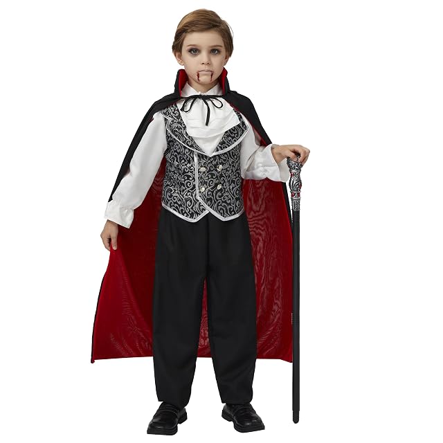 Foto 8 de 8 de Spooktacular Creations Disfraz de Vampiro Drácula Unisex para Adultos Capa Reversible Cuello Negra Roja…