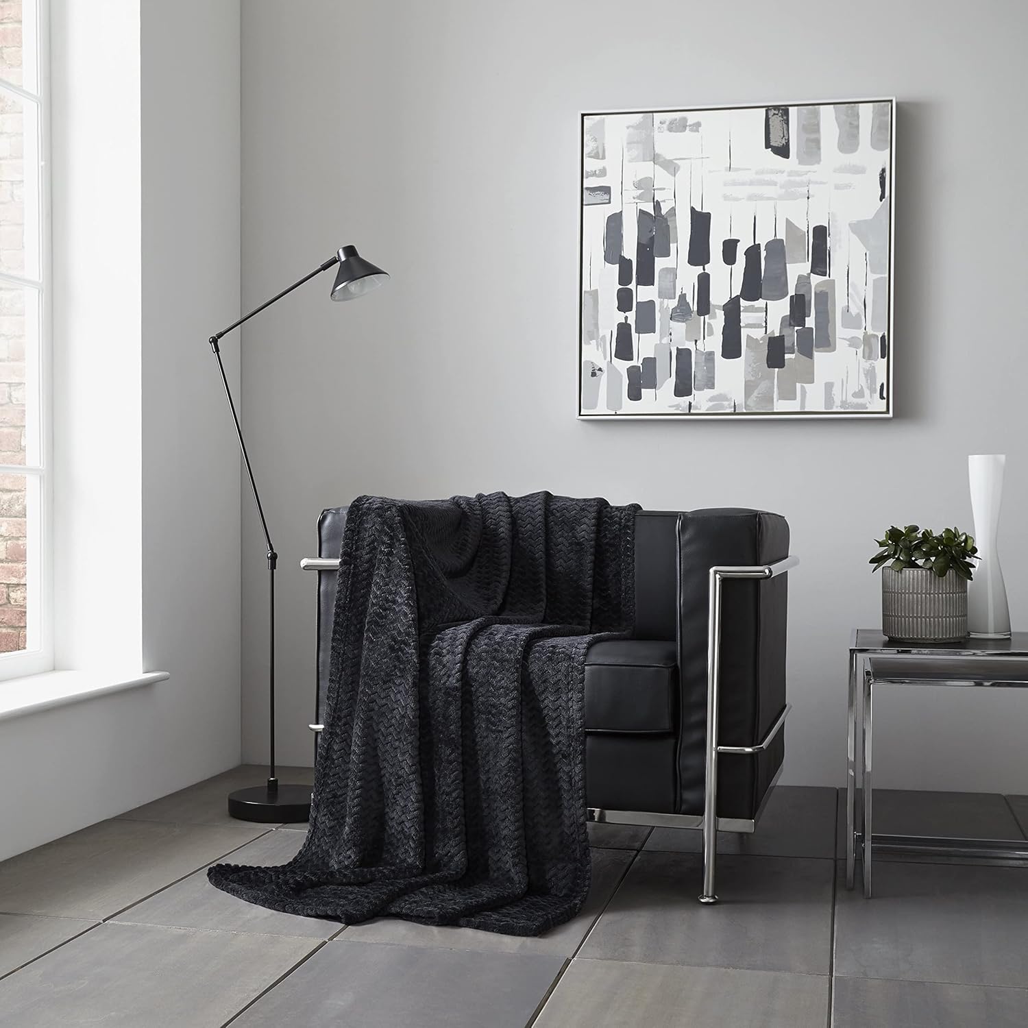 Gc Black Wavvy Pattern Thermal Warm Sherpa Fleece Blanket | Lightweight Fluffy Sofa Throws Large 3 Seater | Hypoallergenic Cuddly Travel Autumn Blanket (200X240 Cm, )
