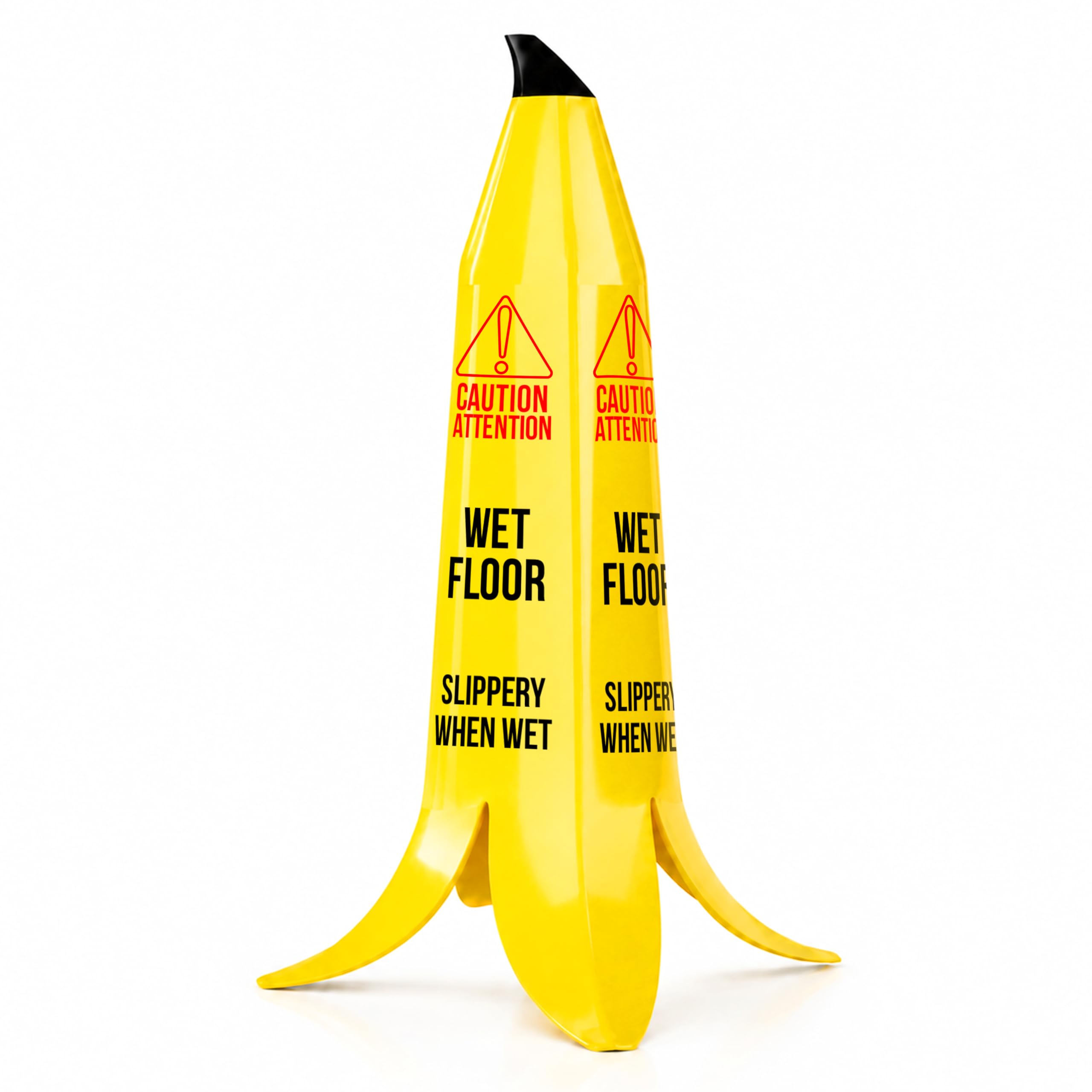 Berry 90CM Caution Wet Floor Banana Cone | Yellow 4-Sided Wet Floor Warning Sign | High Visibility Slippery Floor Safety Cone for Hotels, Restaurants, Malls, Schools & Public Areas