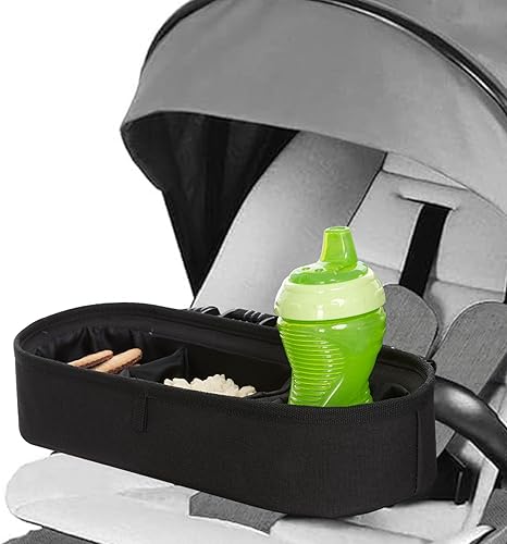 Bandeja universal prémium para refrigerios para cochecito, marco rígido, correas antideslizantes, accesorio versátil para cochecito para aperitivos