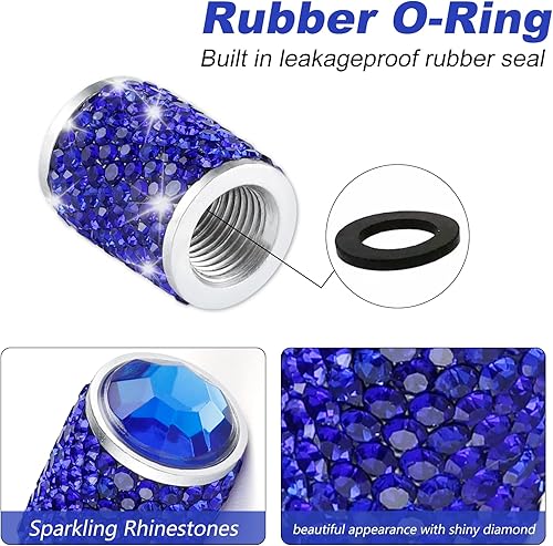 Miniatura 3 de Alpmosn Tapones para válvula de neumático de automóvil, 4 tapas de válvula de neumático brillantes, tapones de cristal brillantes para mujeres,