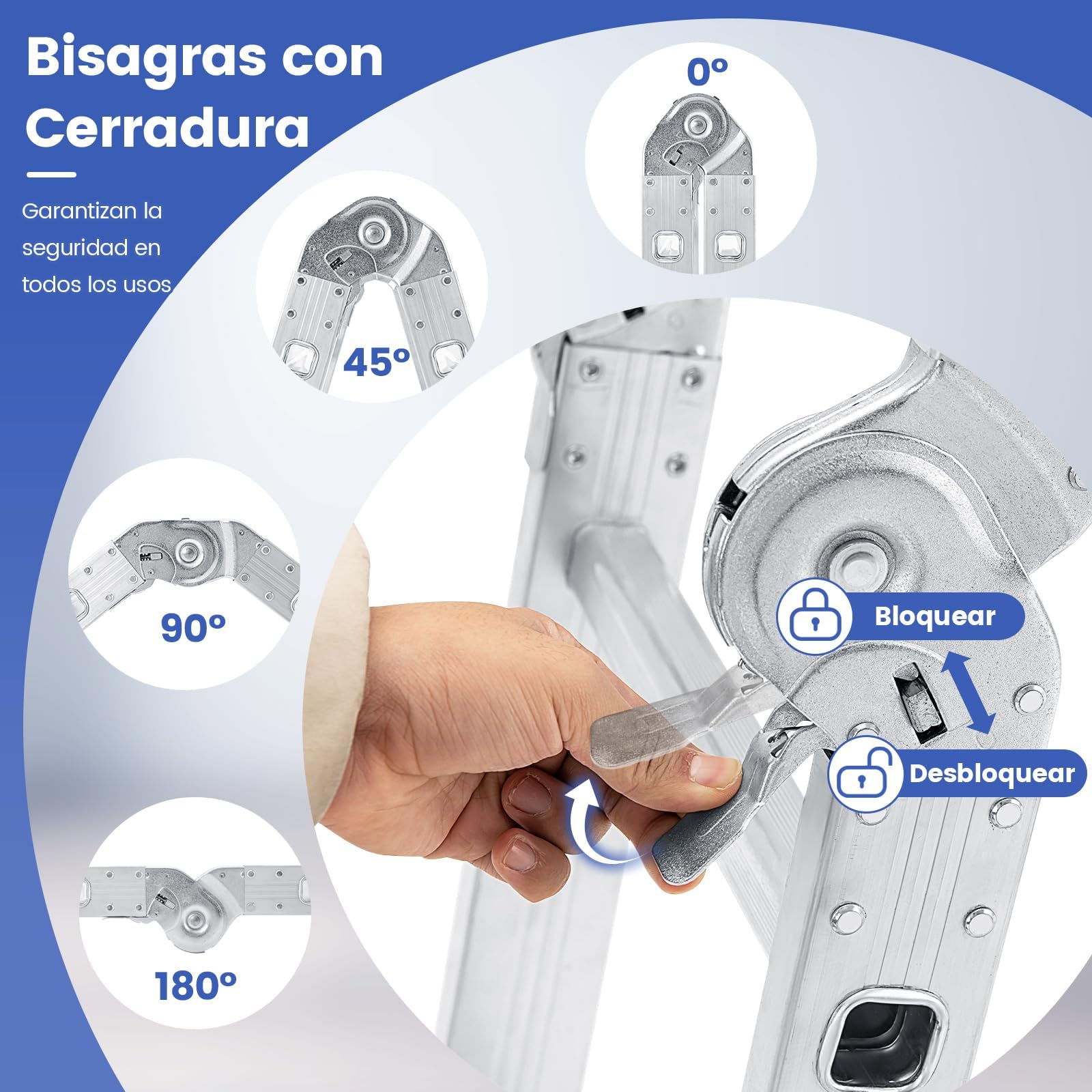 COSTWAY Escalera Plegable Multiuso Resistente, Escalera Extensible con Estructura en Alúmina Ligera y Fácil de Almacenar, Escalera para Uso con Peldaños Cuadrados,Largo: 370 cm