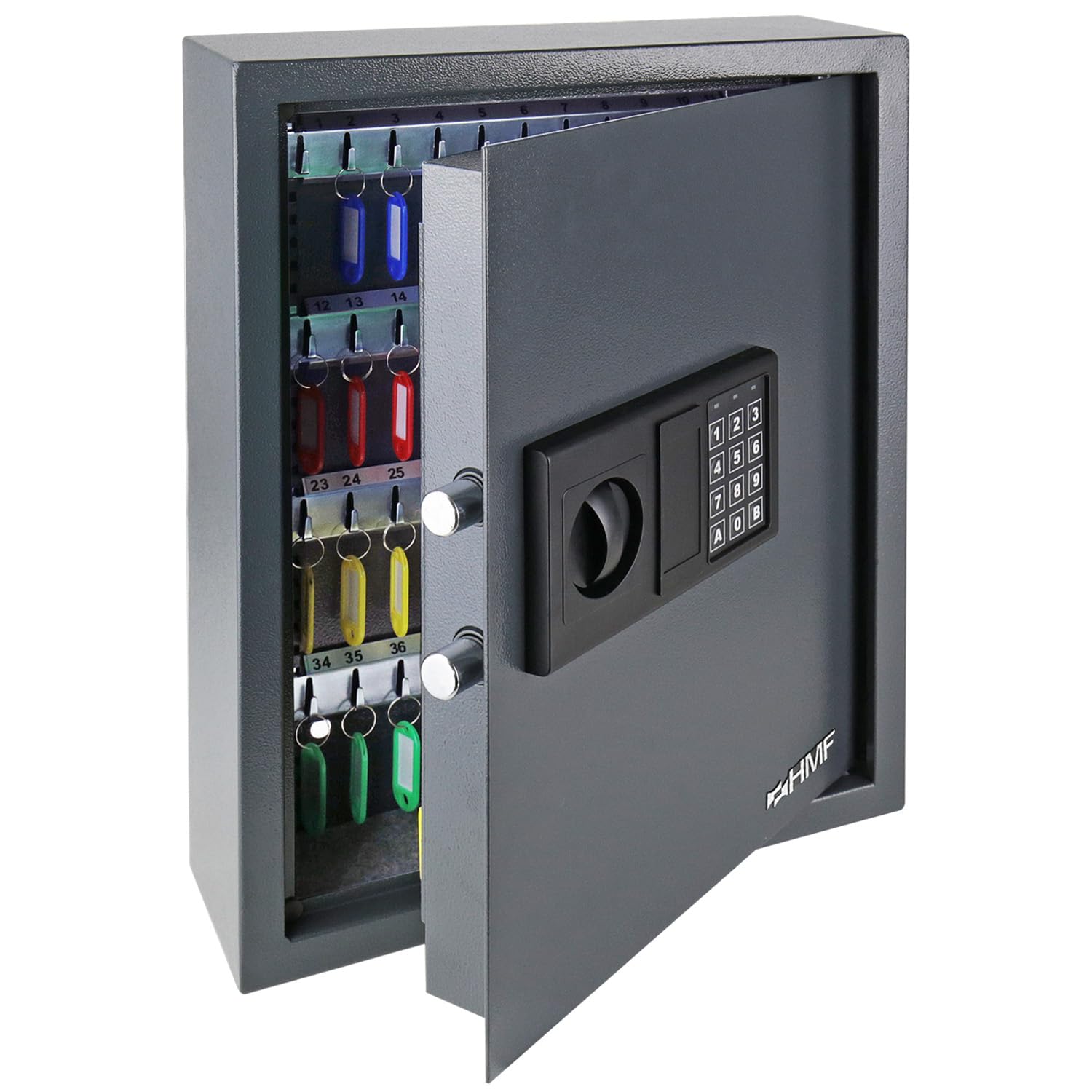 HMF Caja Fuerte para Llaves con Código Electrónico, Armario Guardallaves con Cerradura Digital | 71 Ganchos | 46 x 36 x 12 cm | Antracita