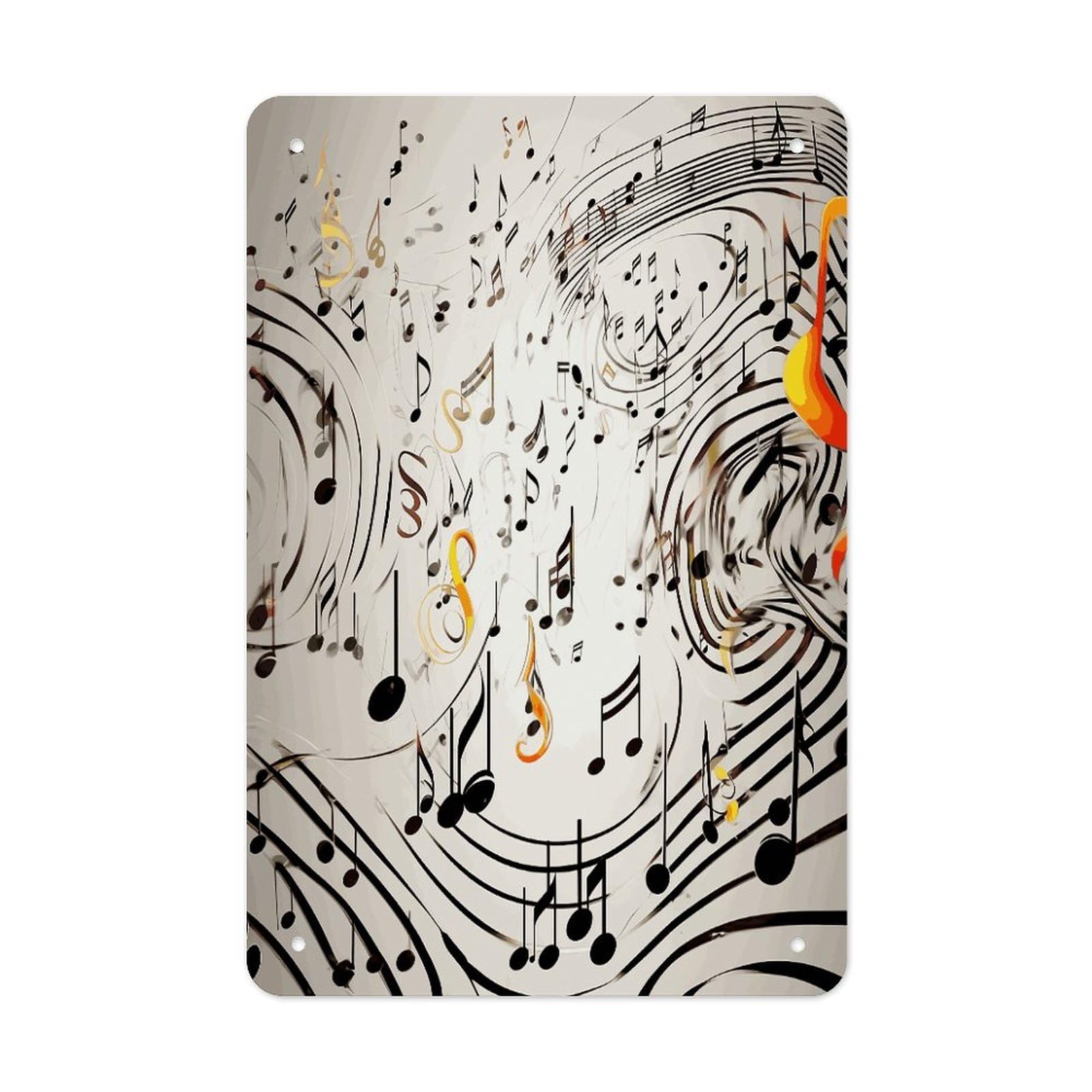 LDGSUPH Music Notes Print Wall Art Prints Folded Edge Iron Sheet Painting with Holes for Wall Prints Decorative Picture Metal Signboard Decor Painting for Outdoor Indoor Wall Decor