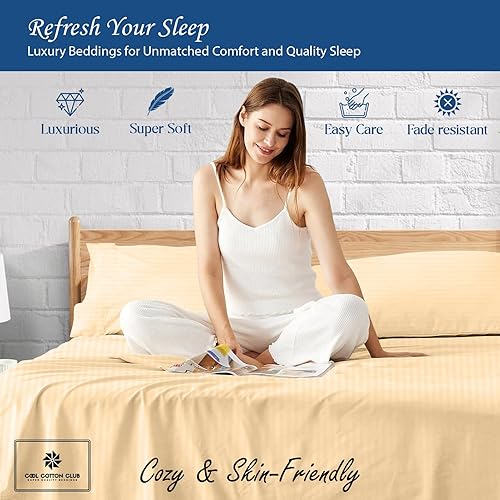 Miniatura 10 de Juego de sábanas de algodón Pima peruano de 1000 hilos, tamaño Queen, 4 piezas, se adapta a bolsillos de hasta 10 a 12 pulgadas de profundidad