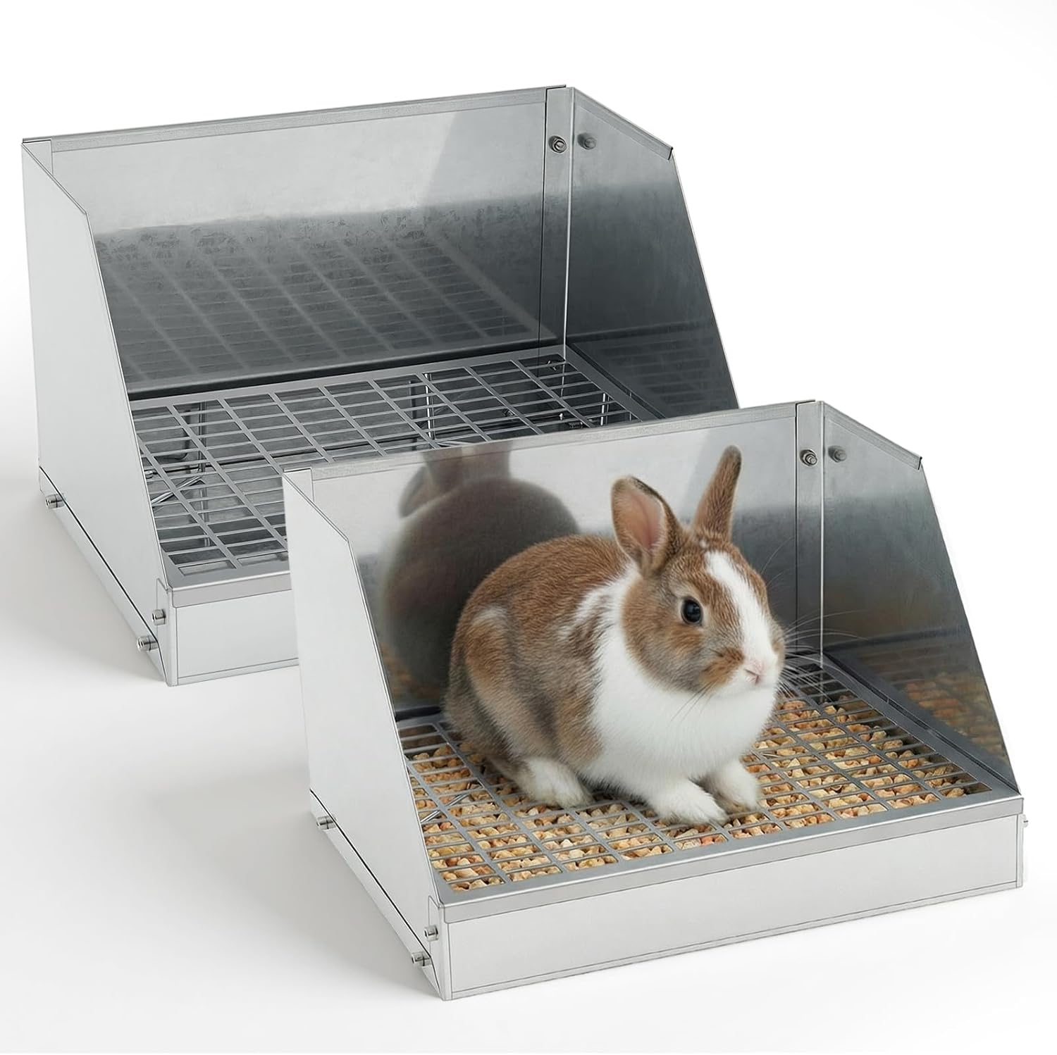 Maxcheck 2 Pack 1 Pack Rabbit Litter Box Bunny Potty Box Galvanized Steel Small Animal Litter-Box Galvanized Steel Corner Toilet with Grate Easy to Clean for Rabbit Guinea Pig (12.5×10×8inch)