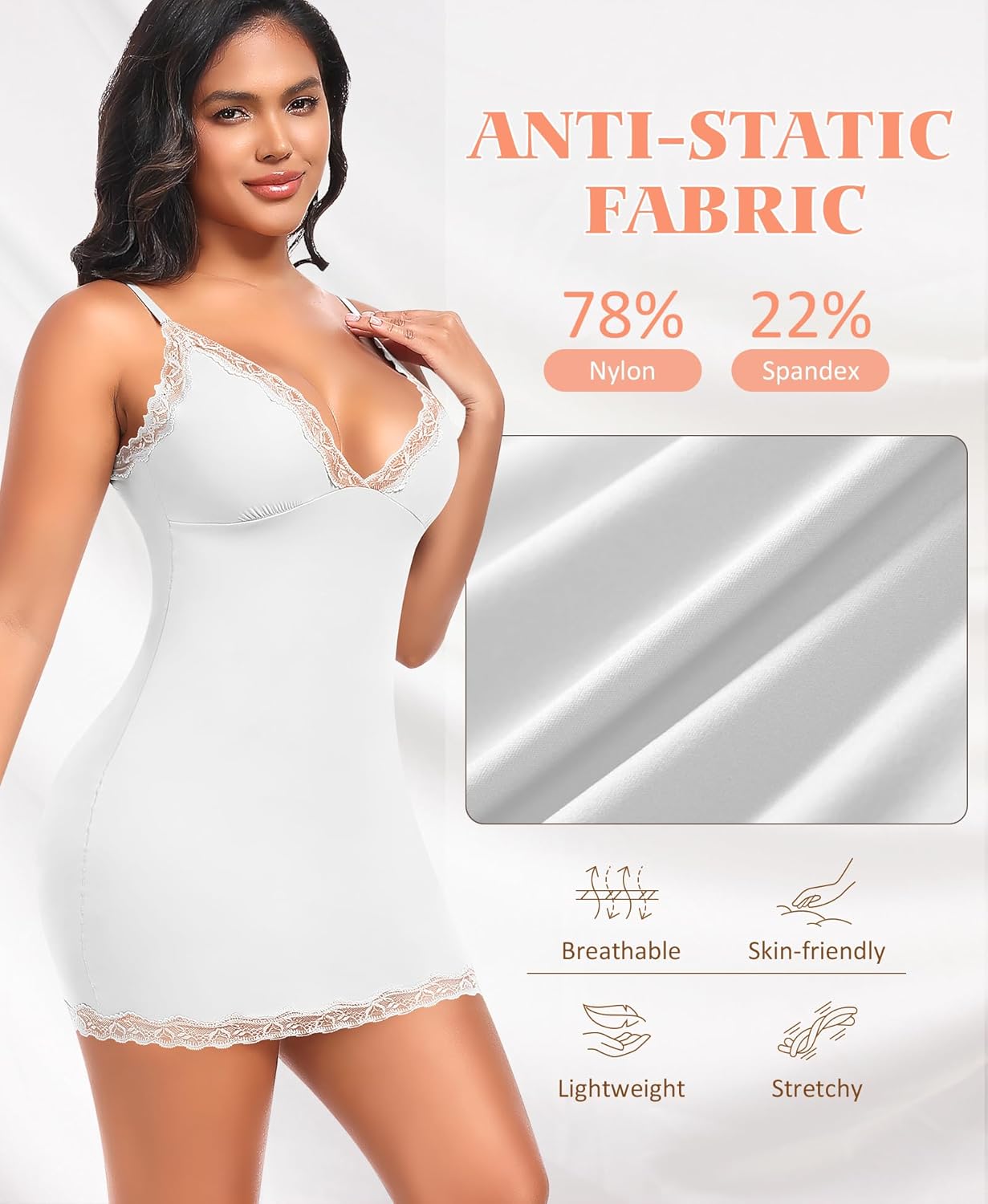 DERCA Slip Dress for Women Adjustable Spaghetti Strap V Neck Full Slips Under Dresses Camisole Slip Nightgown - Image 3