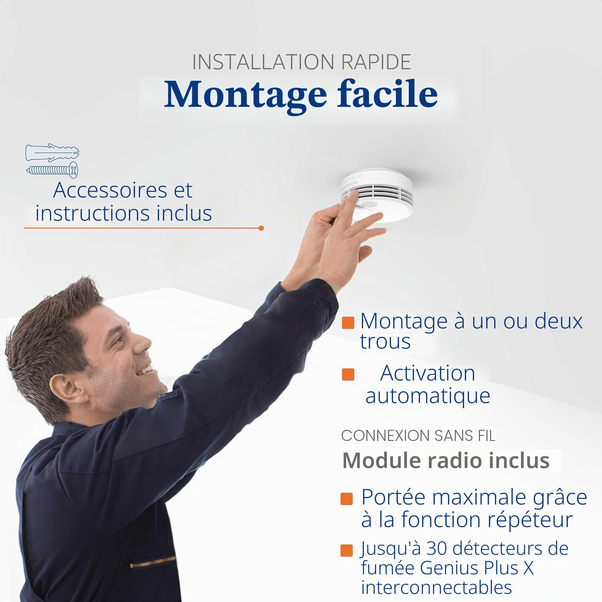 Hekatron Genius Plus X Edition 2021 - Détecteur de fumée avec Module Radio - 1 Pack - Multilingue 31-5000049-03-01 Blanc