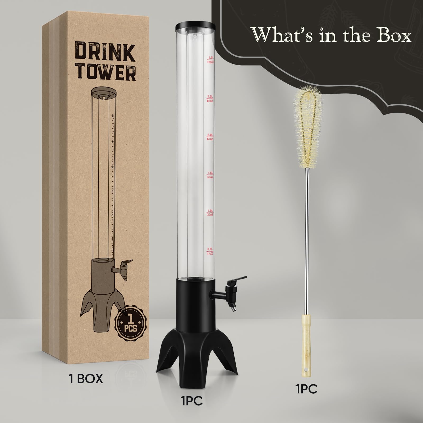 Torre de cerveza, dispensador de torre Mimosa de 3 l/100 onzas con tubo de hielo y luz LED, dispensador de cerveza de mesa de 3.2 cuartos de galón/3 L para fiestas, bares, bares, restaurantes