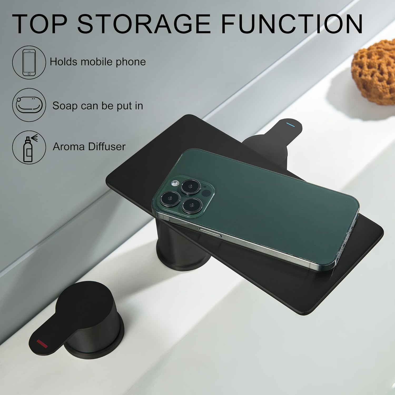 Matte Black Roman Tub Faucet, 3 HoleWaterfall Bath Tub Faucet Set High Flow 2 Handle Deck Mount Bathtub Faucets