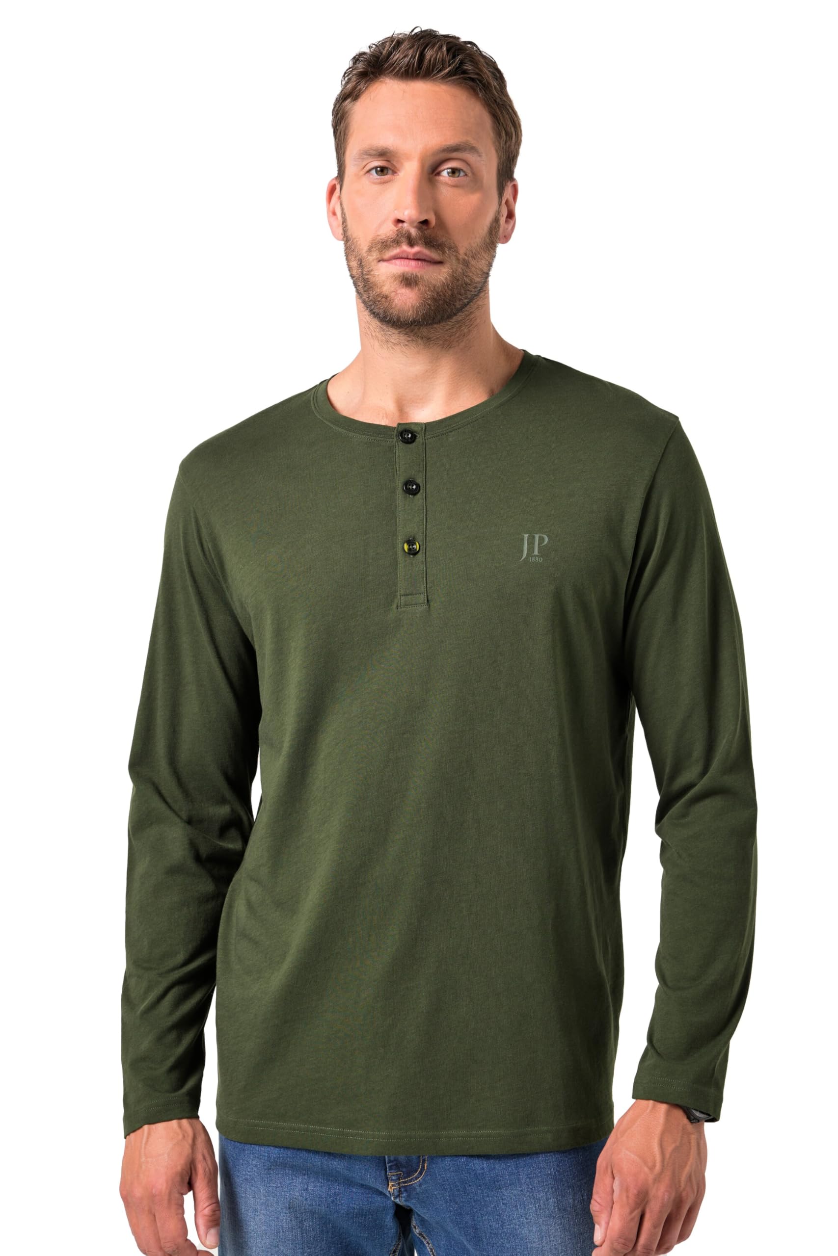 JP 1880 Herren Jp1880 Henley, Basic, Shirt, Langarm, Knopfleiste, Bis 8XL Hemd (1er Pack)