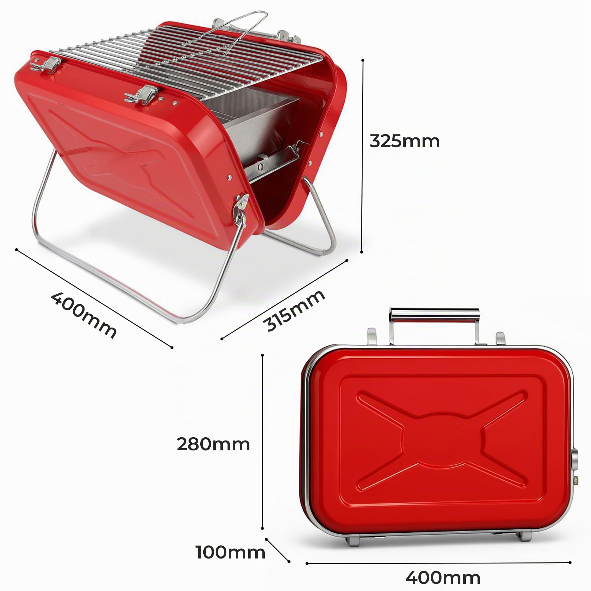 barbacoa carbón, barbacoa portátil de acero inoxidable 410 tipo maleta, ligera y compacta para camping, jardín, terraza y picnic, incluye guante térmico y utensilios BBQ