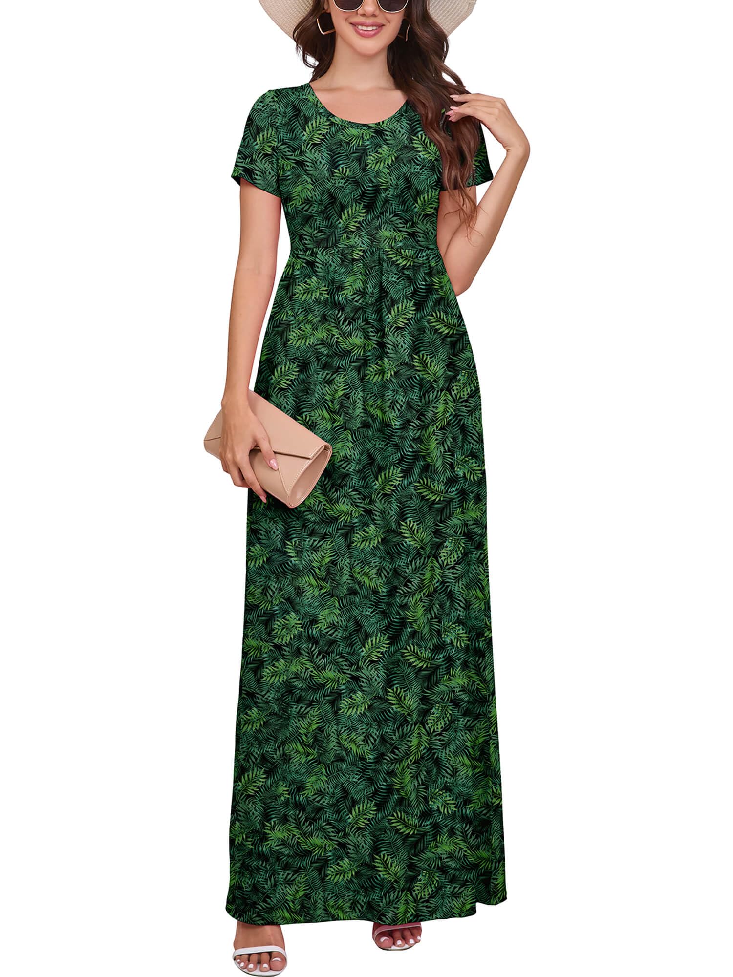 DEARCASE Maxi Dress for Women Short Sleeve Casual Summer Loose Plain Comfy Long Dresses with Pockets