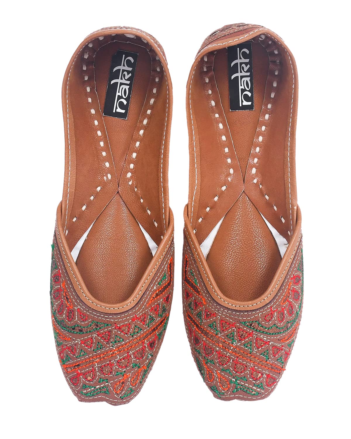 Women's Leather Jutti with Embroidery Work Traditional Jutis/Mojari/Belly/Bellies for Girl's | Non-Slip & Comfortable Jutti- Camel Brown-image-21