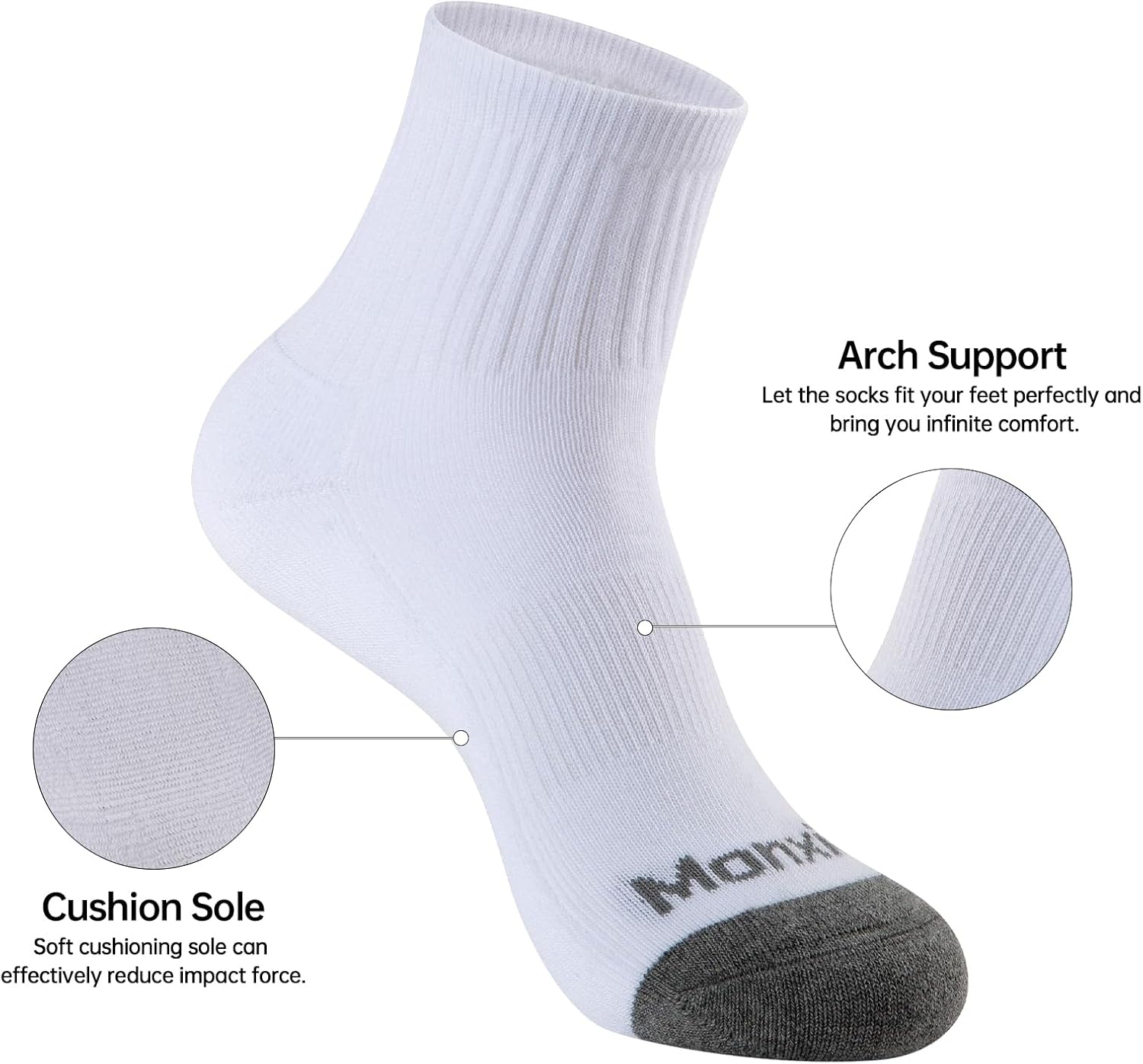 Mens 100% Cotton Cushioned Ankel Socks, Athletic Performance Running Moisture Wicking Breathable Quarter Socks - Image 5
