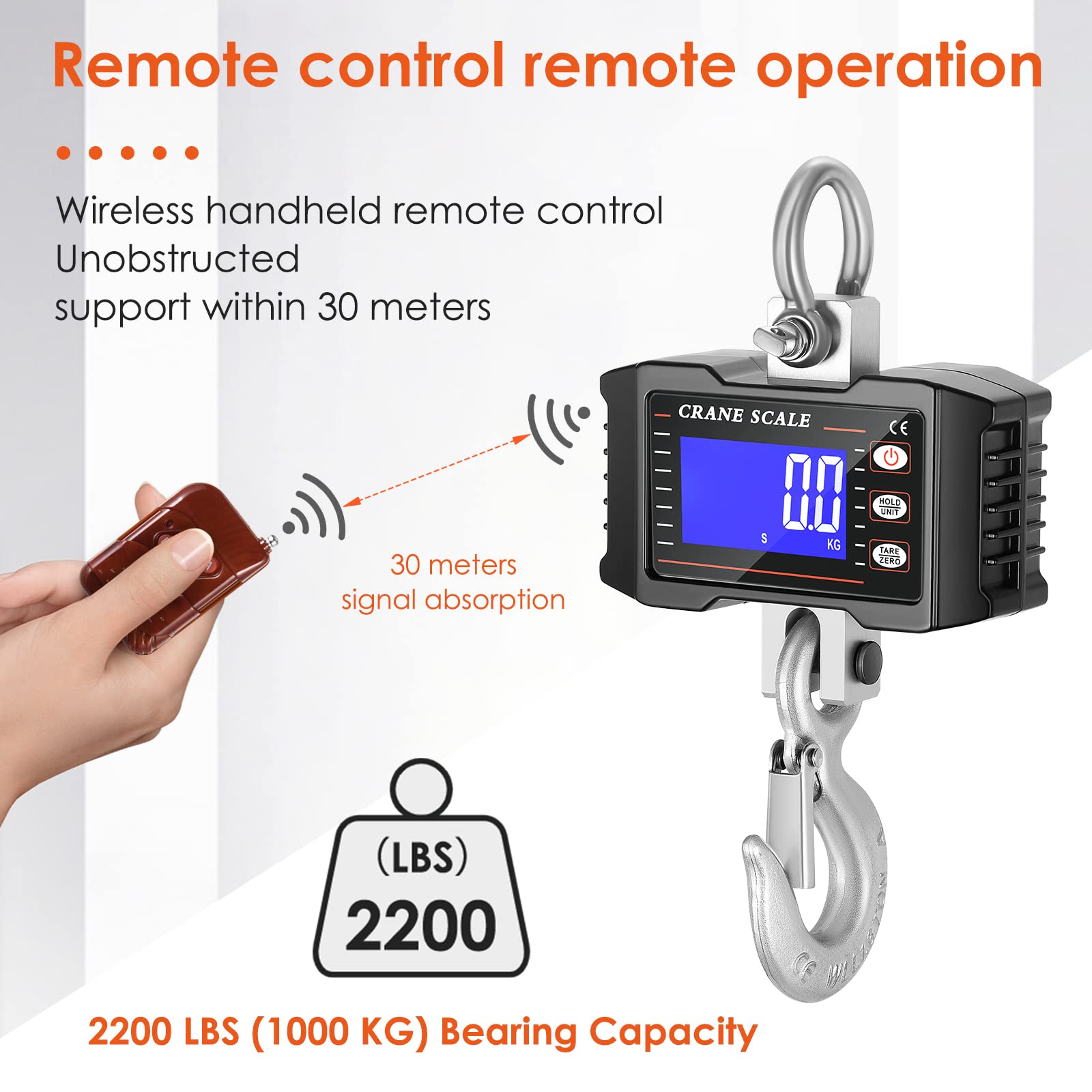 Bascula Gancho Industrial 1000kg, Báscula de Grúa Digital de Alta Precisión Báscula Colgantes Balanza Digital de Grúa LCD Inteligente con Control Remoto