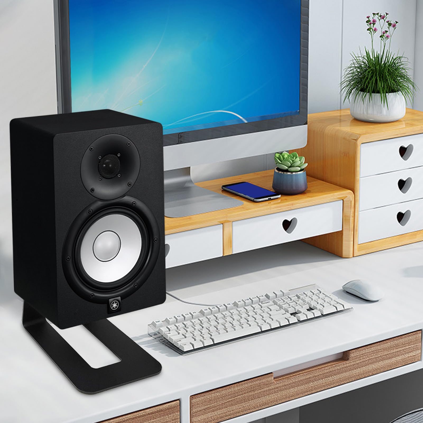 Soportes para monitor de estudio, soporte de altavoz de escritorio para mayor estabilidad, soporte de estantería grueso, ahorro de espacio, diseño de reducción de vibraciones para el hogar, oficina