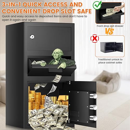 Miniatura 6 de Caja fuerte ignífuga extra grande de 6.1 pies cúbicos con ranura para caída, caja fuerte antirrobo con teclado digital y llave de repuesto, caja