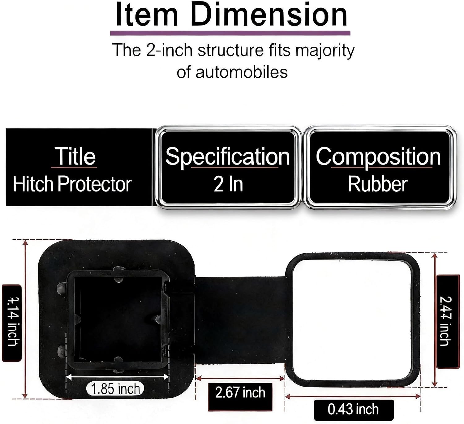 2 Inch Trailer Hitch Cover Plug, Flexible Rubber Receiver Tube Insert, Universal Exterior Car Accessories (Black, America Flag)