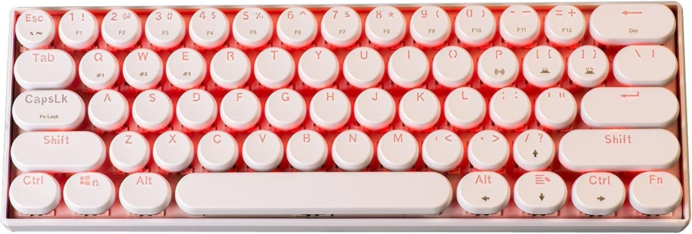 WSTECHCO Bluetooth Mechanical Keyboard USB Gaming Keyboard Mechanical Games Typewriter Keyboard with Red LED Backlit (With Red Light) 61 Keys (white)