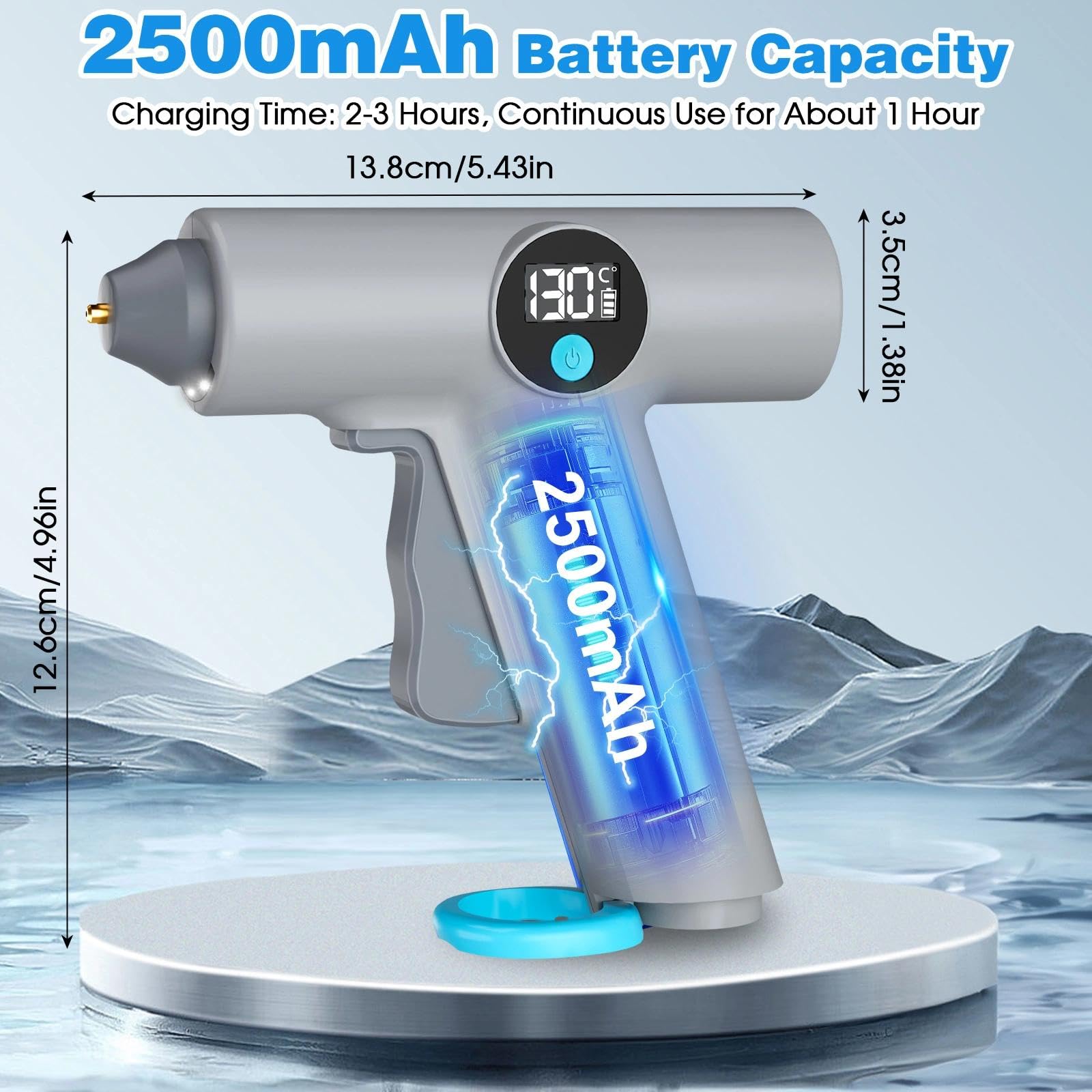 Heißklebepistole Kabellos mit LED-Temperaturdisplay, 2500mAh Heißklebepistole Akku mit Typ-C Aufladung, 25pcs heißklebestift 7mm - Schnellaufheizung in 40s (Heißklebepistole Kabellos)