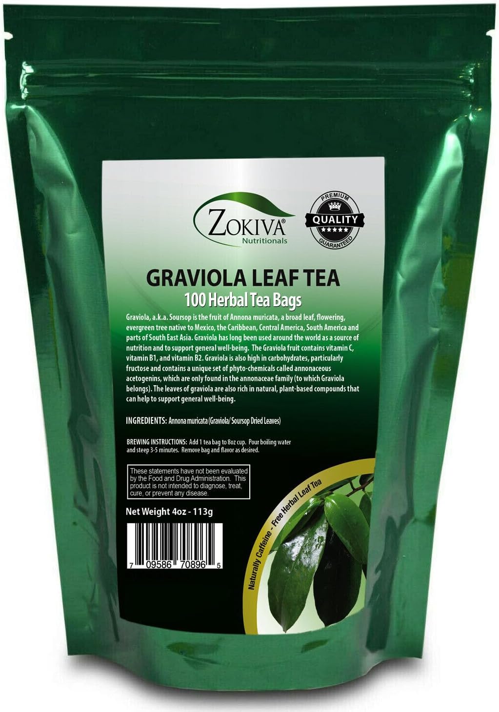 Graviola Tea 100 Bags Soursop - Annona Muricata - Guanabana Herbal Tea - 100% Pure Soursop Leaf for - Caffeine-Free Graviola Tea Bags