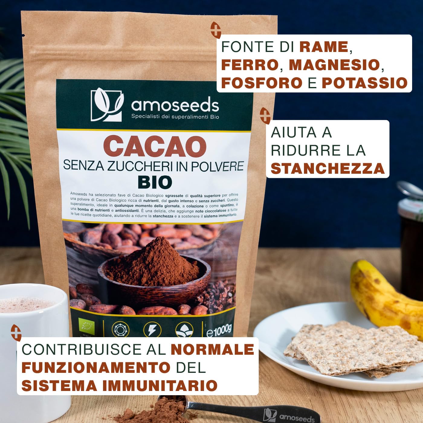 Cacao Senza Zuccheri in polvere BIO 1KG | Fave sgrassati di Cacao Bio, 100% puro | Gusto Intenso di Cioccolato | Qualità superiore