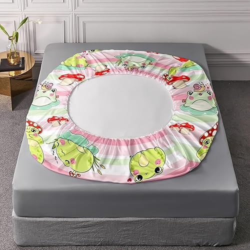 Miniatura 5 de AILONEN Juego de sábanas bajeras de rana de dibujos animados, tamaño matrimonial, juego de sábanas coloridas de hongos rojos para niños y niñas, 3