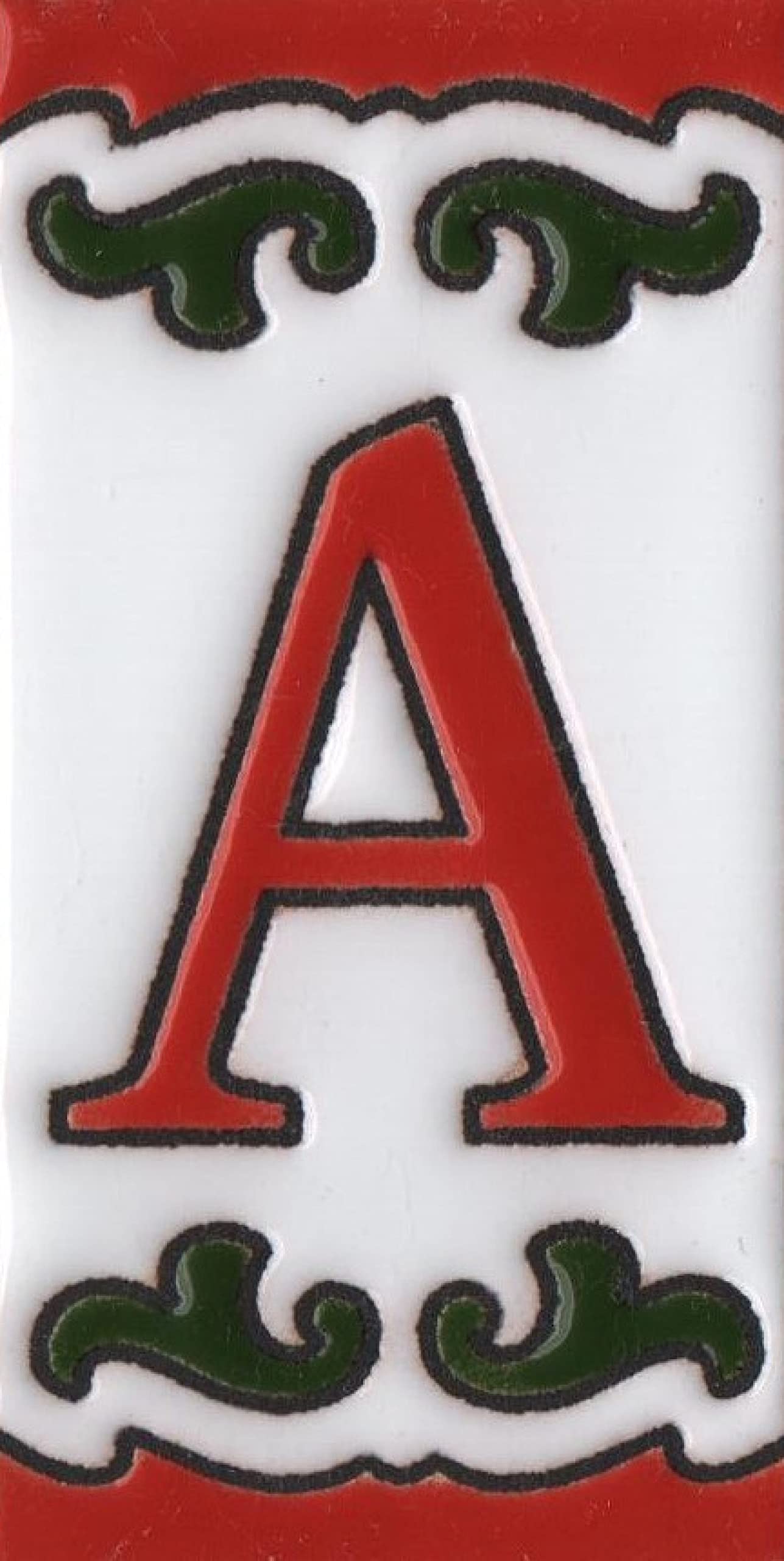Spanish 7.5cm x 3.7cm Daniela-6 Red & Green Hand-painted Ceramic Letter Tile (A) — image 1