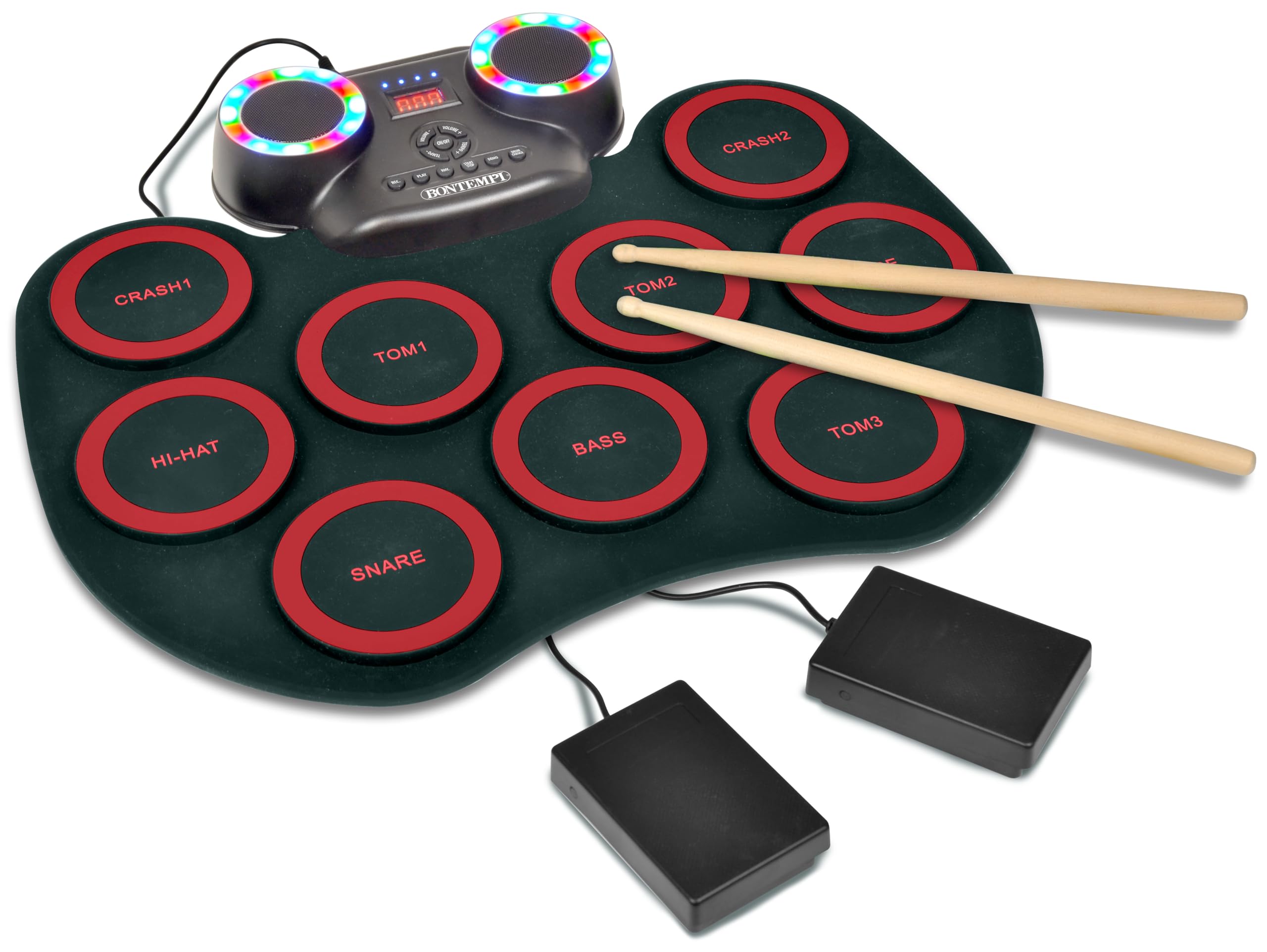 Bontempi | FlexBuddy – Batería Flexible electrónica de 9 Almohadillas con Ritmo y diversión asegurados, 43,2 x 17,1 x 6,5 cm