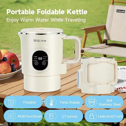 Miniatura 4 de Hervidor eléctrico portátil de viaje de 0.8 litros, hervidor eléctrico pequeño plegable de acero inoxidable 304, mini calentador de agua caliente