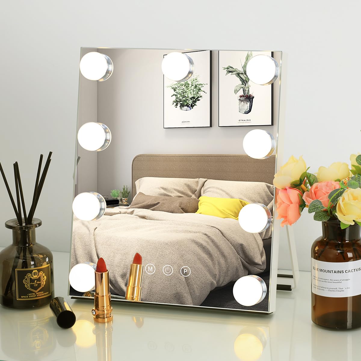 WAYKING Hollywood Make-upspiegel met ledlampen, touch-bediening, grote make- upspiegel met dimbare ledlampen, make-upspiegel met verlichting (46 * 58 CM-15 LED