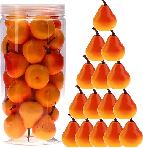 Meiwlong 27 piezas de mini peras amarillas artificiales realistas, decoración de fiesta temática, de plástico sintético, fruta, realista, accesorios