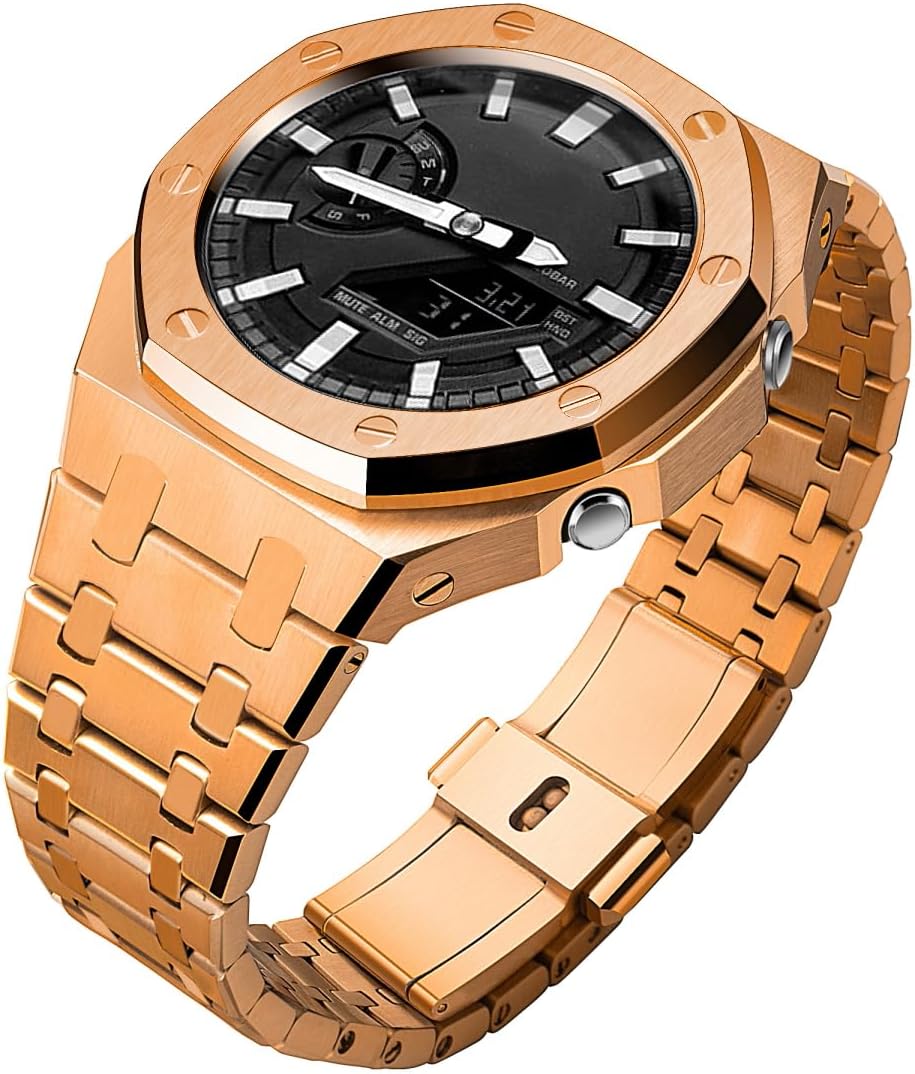 Ga2100 Watch Strap Case Mod Kit Parts,316L Metal Stainless Steel Band Bezel Custom Royal Oak Accessories Ring Compatible With Men's Watches G-Shock Ga-2100/GAB-2100/GA-2110