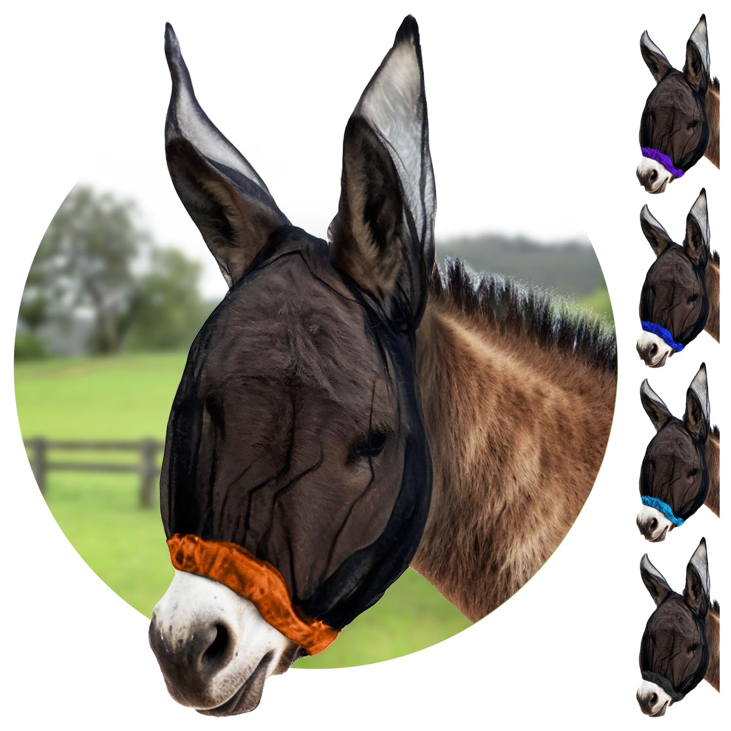 Donkey Fly Mask with Long Ears - (Orange) Mini Donkey Fly Mask with Ears Protection from Insects and Bugs, Soft Mesh Fabric with Adjustable Fastener,