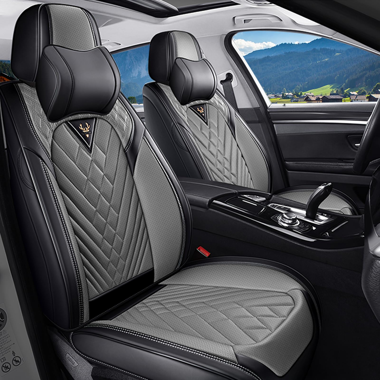 - Car Seat Covers for Buick Encore 2013-2022,Breathable Nappa Leather Car Seat Protector,Front Seat Cover with Pillow Automotive Seat Cushion with Airbag Compatible(Front Seats,Black-Gray)